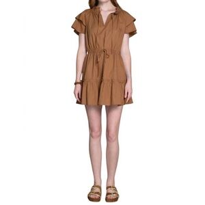 OLIVIA JAMES THE LABEL tinsley dress tier penny brown Large